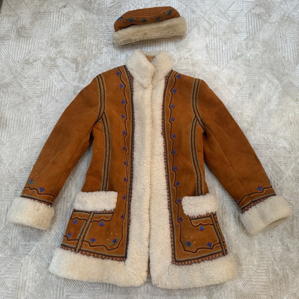 Vintage Shearling Coat Hippie Embroidered PENNY LANE Furs by Max San Francisco S